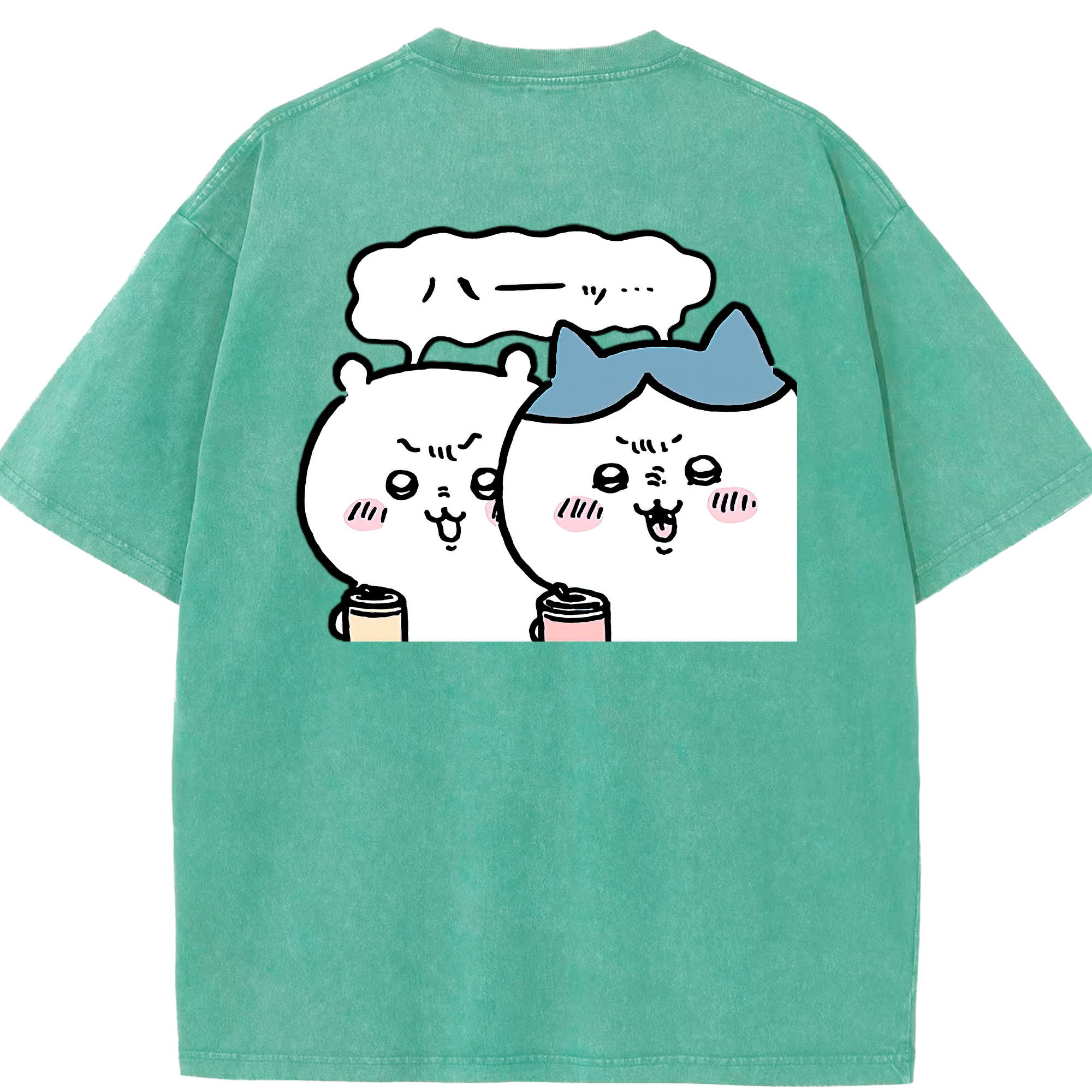 （画像用） ちいかわ ハチワレ Chii-kawa hachiware 綿100% ヴィンテージ風 半袖Tシャツ（背面プリント）